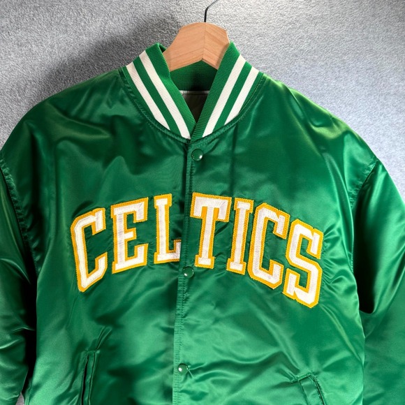 Vintage 80s Starter Bomber Jacket Mens Large Green Satin Boston Celtics NBA - Picture 2 of 11
